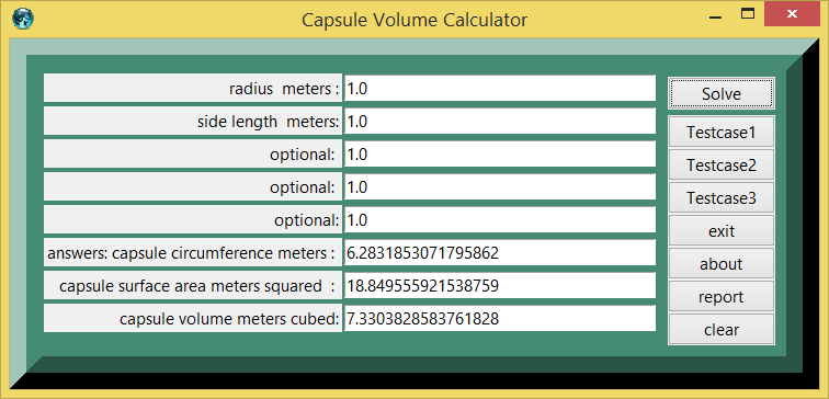 Capsule Surface Area & Volume and eTCL demo example screenshot